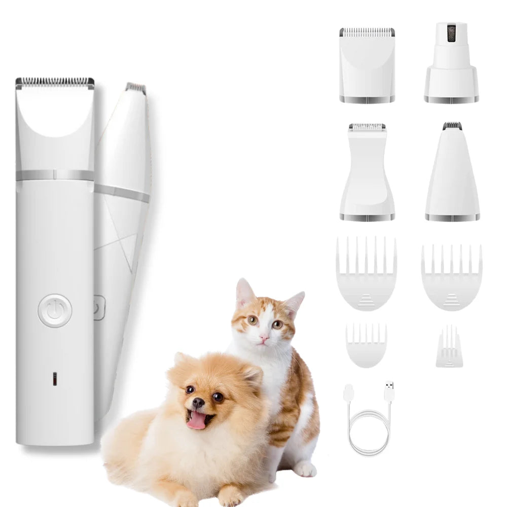 4 in 1 Rechargeable Cordless Pet Clipper Grooming Kit Low Noise USB Electric Dog Trimmer